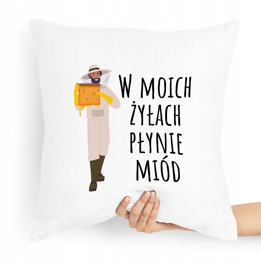 Poduszka Prezent Dla Pszczelarza Płynie Miód Z Nadrukiem Ze Zdjęciem