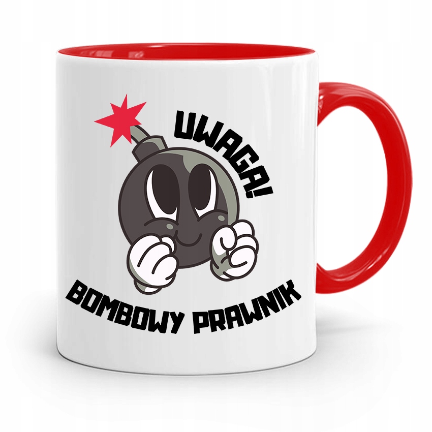 Kubek Czerwony Prawnika Uwaga Bombowy Prawnik! Z Nadrukiem Ze Zdjęciem