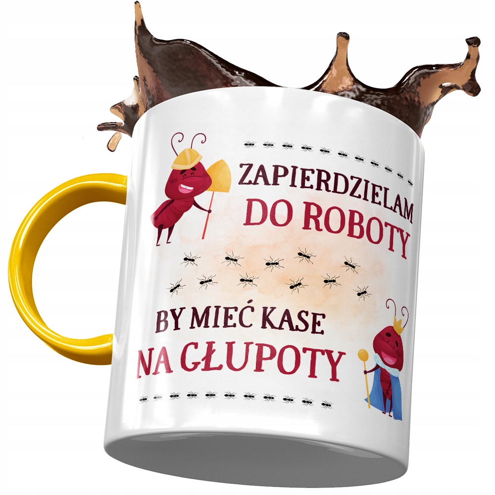 Kubek Żółty Śmieszny Zapierdzielam Do Roboty Z Nadrukiem Ze Zdjęciem