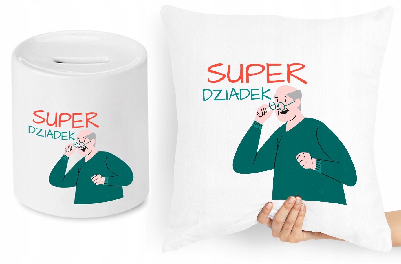Dla Dziadka Zestaw Poduszka + Skarbonka Prezent Z Nadrukiem Ze Zdjęciem