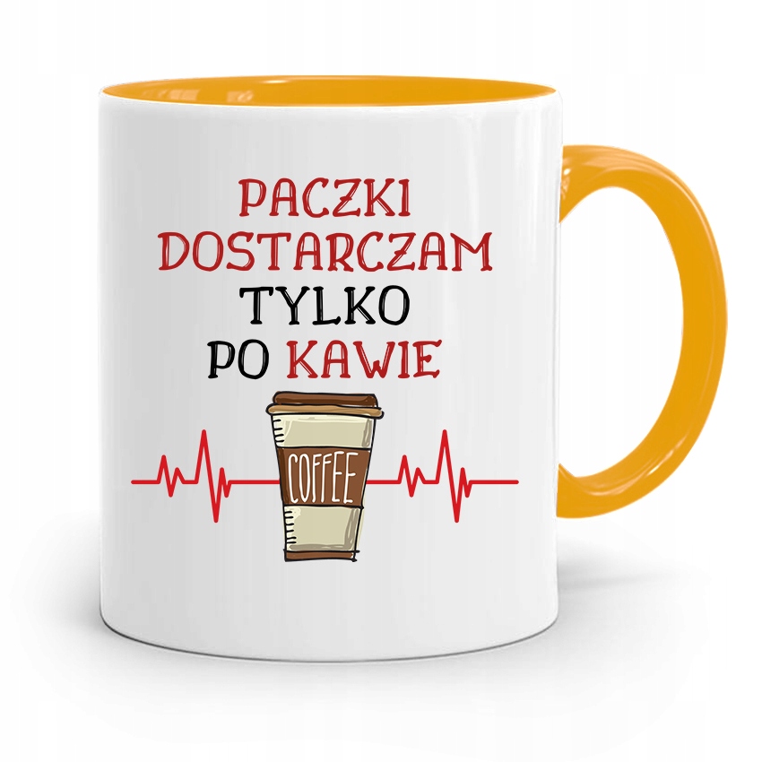 Kubek Żółty Dla Kuriera Tylko Po Kawie Prezent Z Nadrukiem Ze Zdjęciem