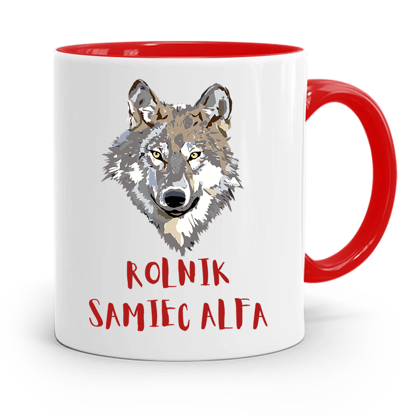 Dla Rolnika Kubek Czerwony Rolnik Samiec Alfa Z Nadrukiem Ze Zdjęciem