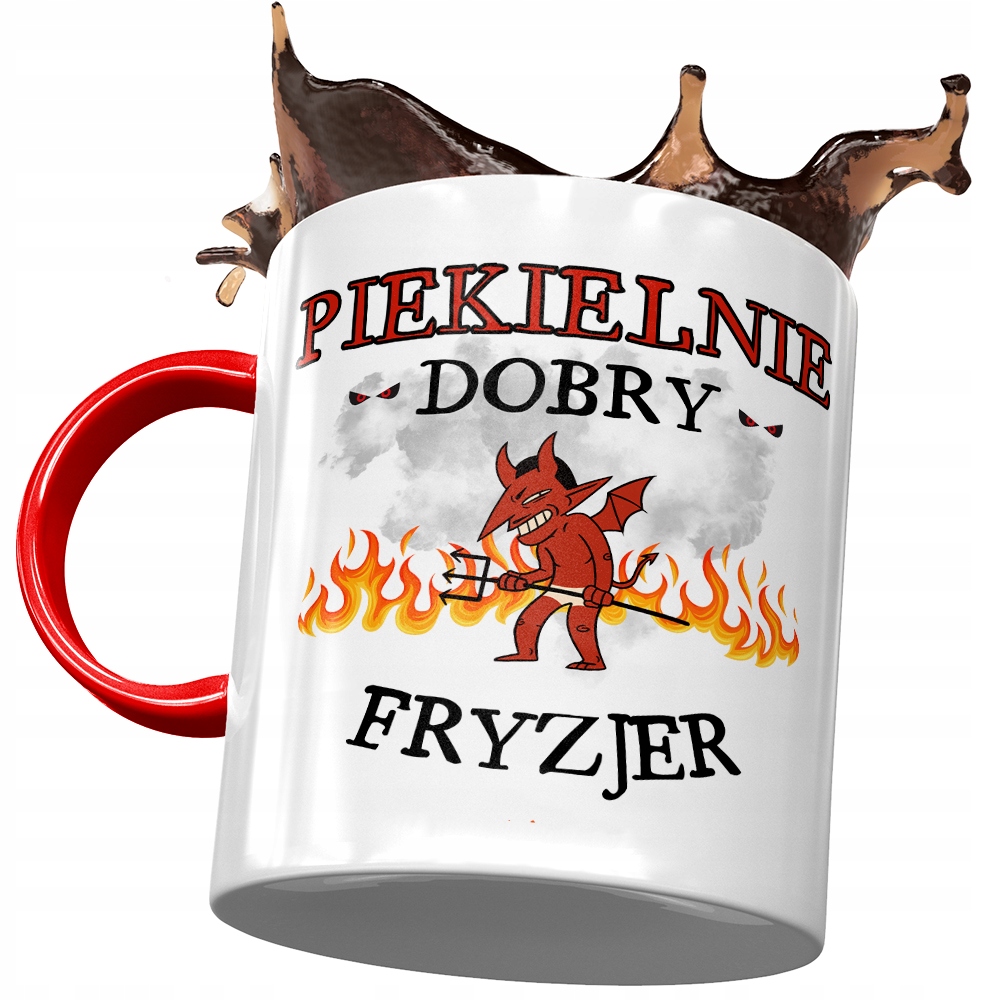 Kubek Czerwony Dla Fryzjera Piekielnie Dobry Z Nadrukiem Ze Zdjęciem