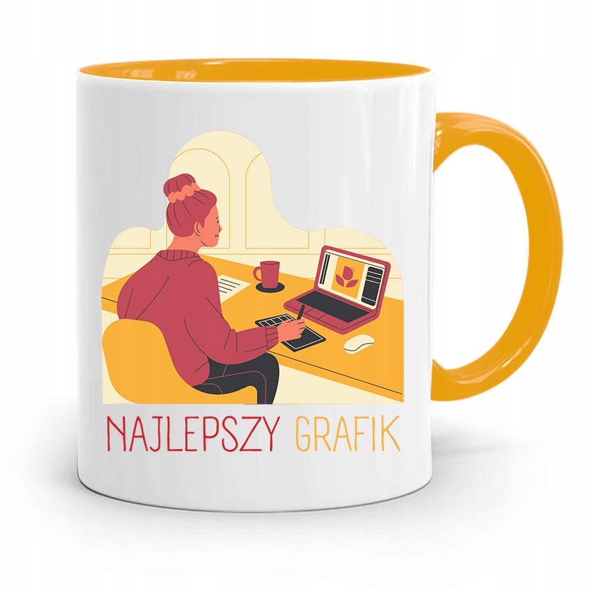 Kubek Żółty Prezent Dla Najlepszego Grafika Z Nadrukiem Ze Zdjęciem