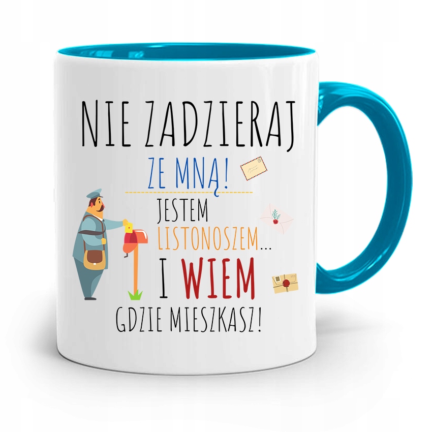 Kubek Błękitny Prezent Dla Listonosza Jestem Z Nadrukiem Ze Zdjęciem