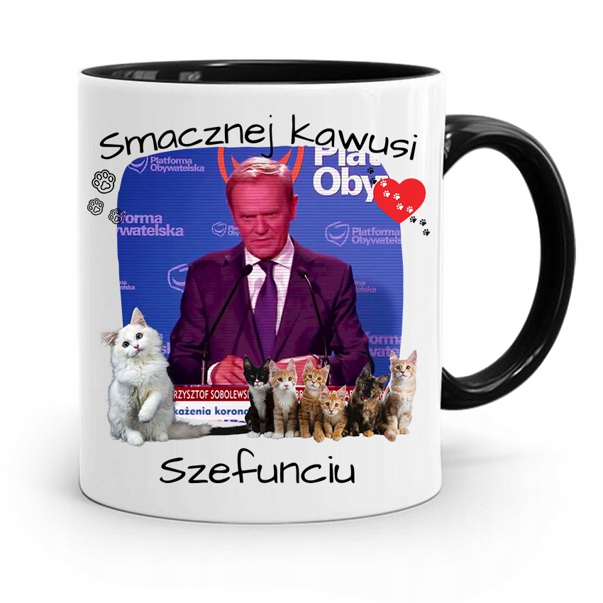 Kubek Czarny Donald Tusk Po Platforma Prezent Z Nadrukiem Ze Zdjęciem