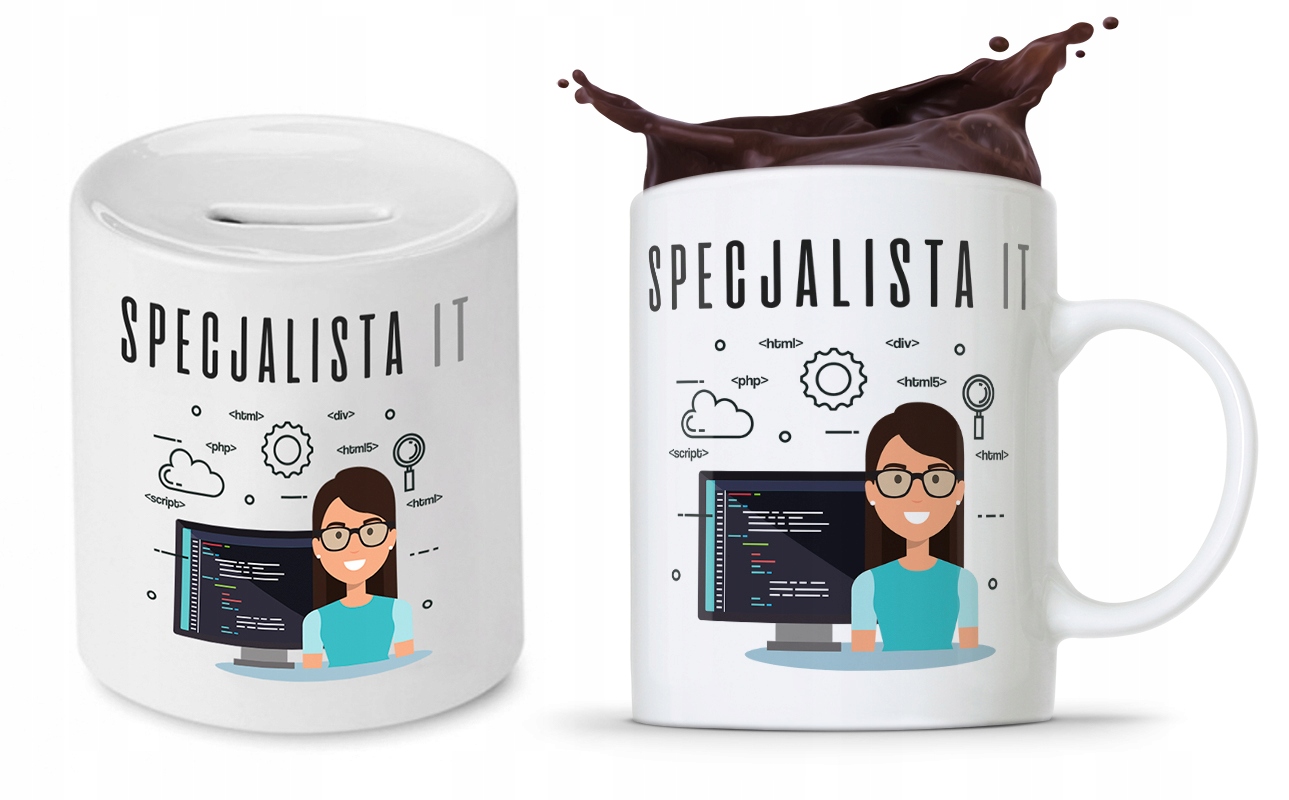 Zestaw Dla Informatyka Prezent Kubek + Skarbonka Z Nadrukiem Ze Zdjęciem