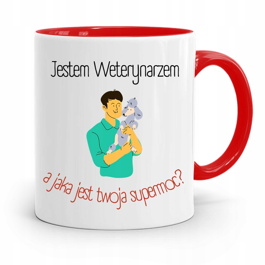 Kubek Czerwony Weterynarza Jestem Weterynarzem Z Nadrukiem Ze Zdjęciem