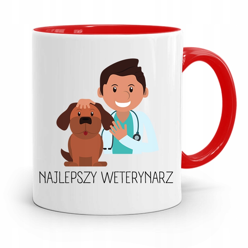 Kubek Czerwony Weterynarza Najlepszy Weterynarz Z Nadrukiem Ze Zdjęciem