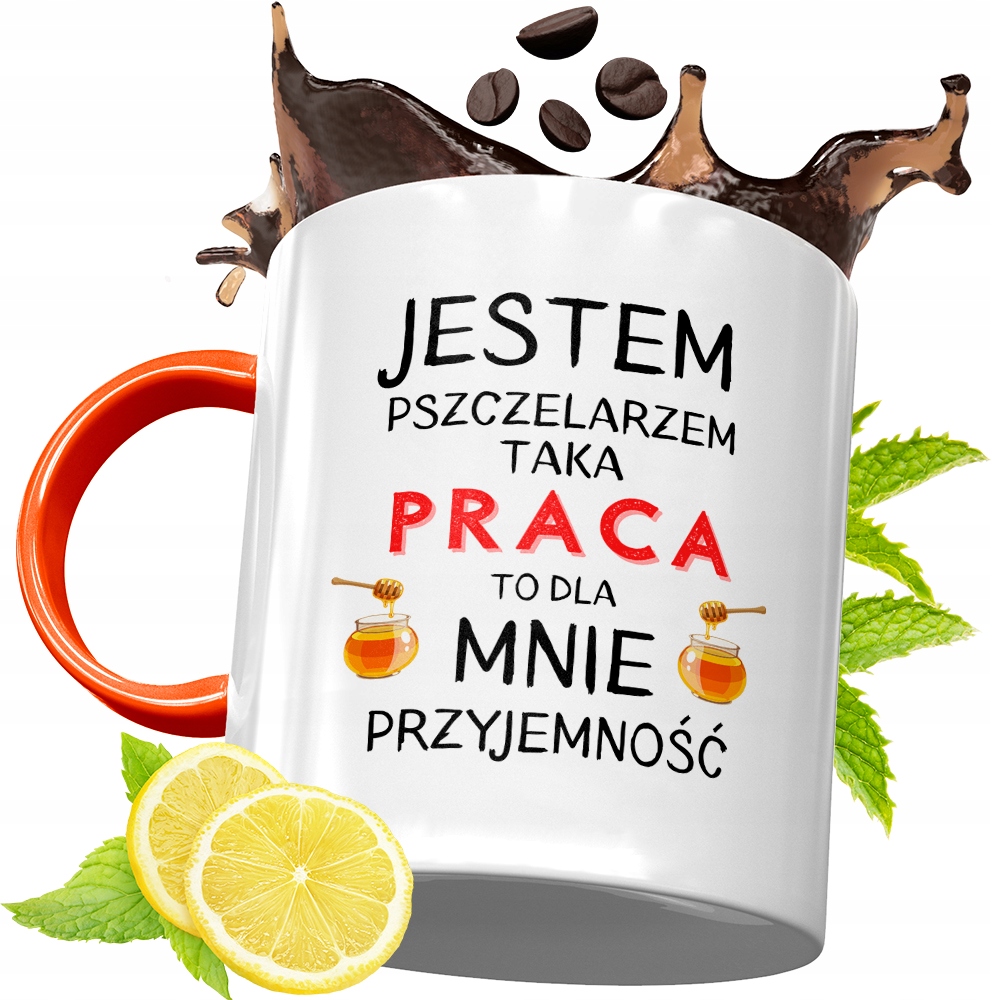 Kubek Pomarańczowy Dla Pszczelarza Prezent Z Nadrukiem Ze Zdjęciem