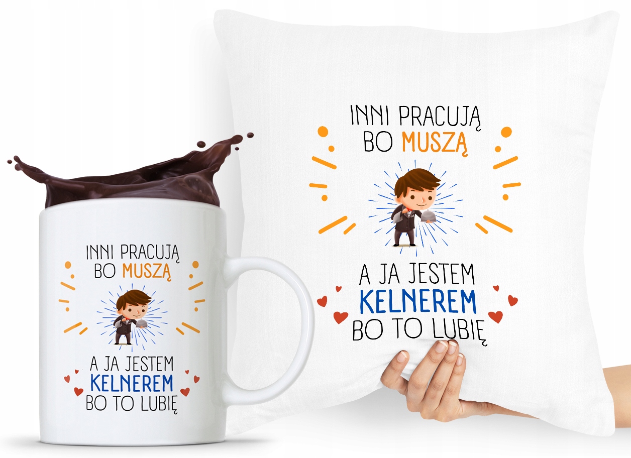 Zestaw Poduszka + Kubek Dla Kelnera Prezent Z Nadrukiem Ze Zdjęciem
