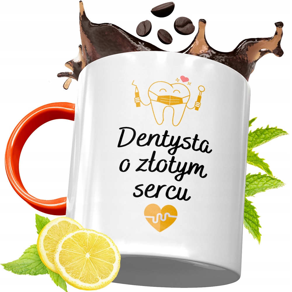 Kubek Pomarańczowy Dla Dentysty Prezent Z Nadrukiem Ze Zdjęciem