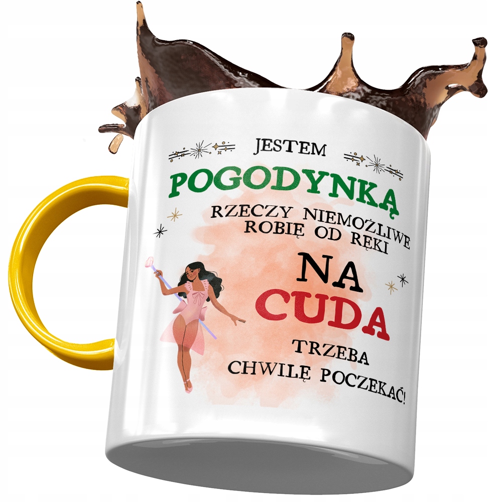 Kubek Żółty Dla Pogodynki Trzeba Chwilę Poczekać Z Nadrukiem Ze Zdjęciem