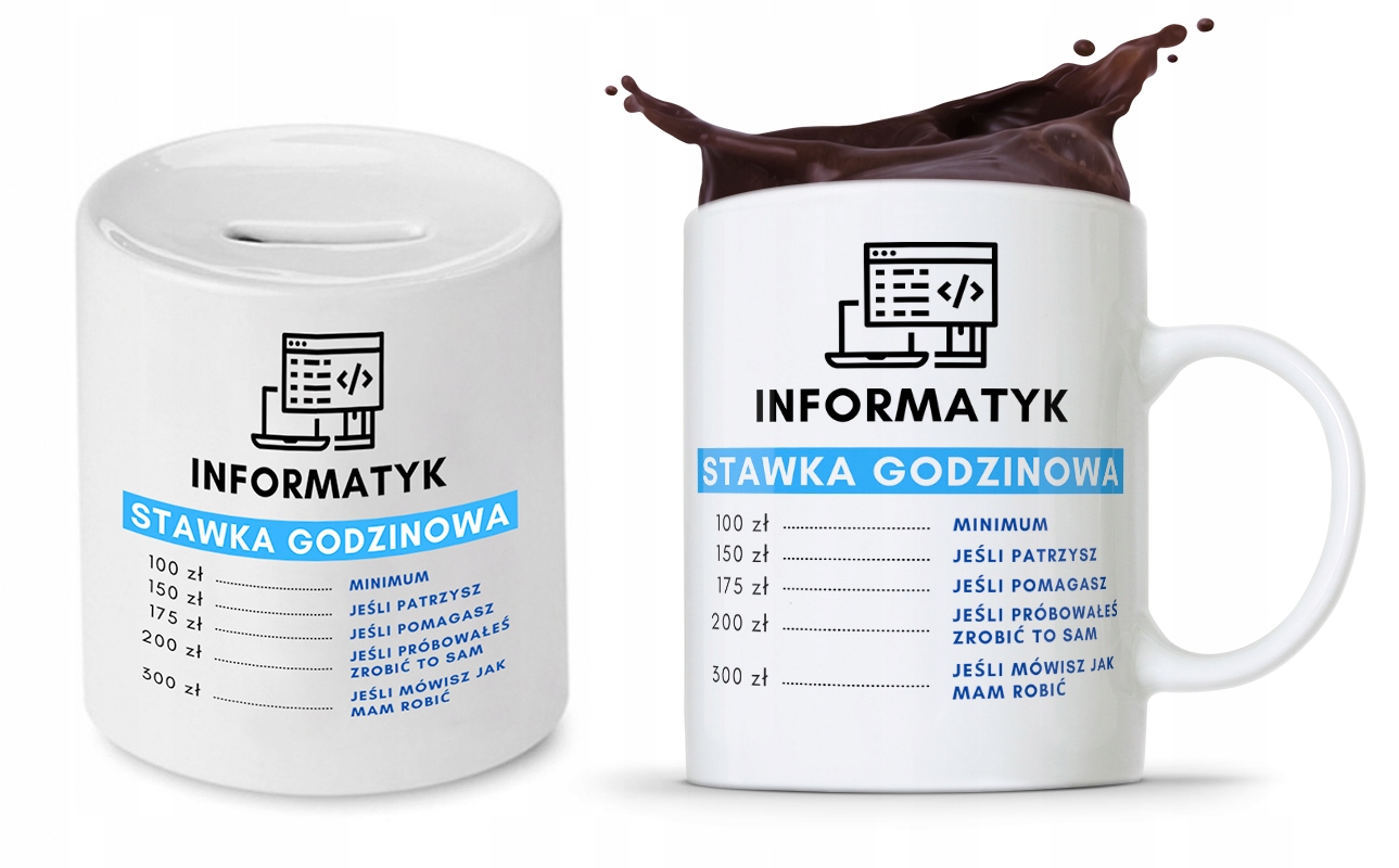 Zestaw Dla Informatyka Prezent Kubek + Skarbonka Z Nadrukiem Ze Zdjęciem