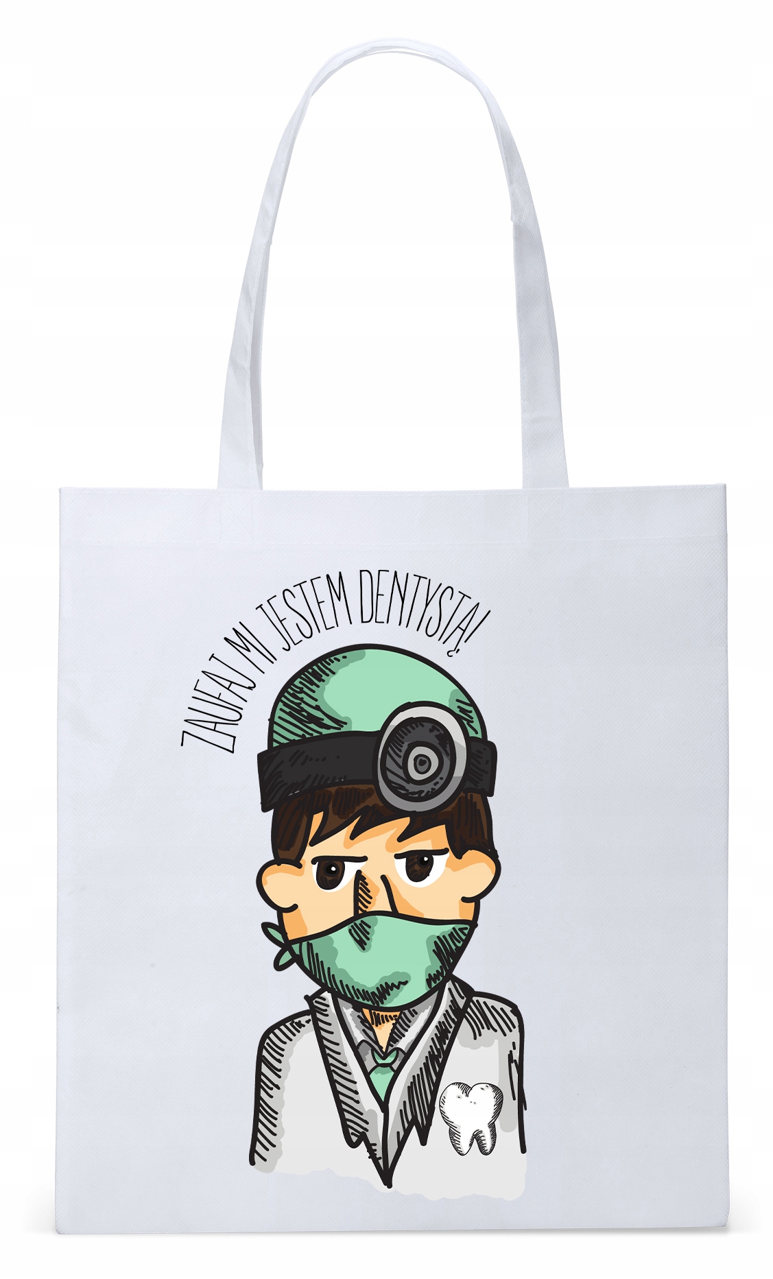 Dla Dentysty Stomatologa Torba Eco Biała Shopper Z Nadrukiem Ze Zdjęciem