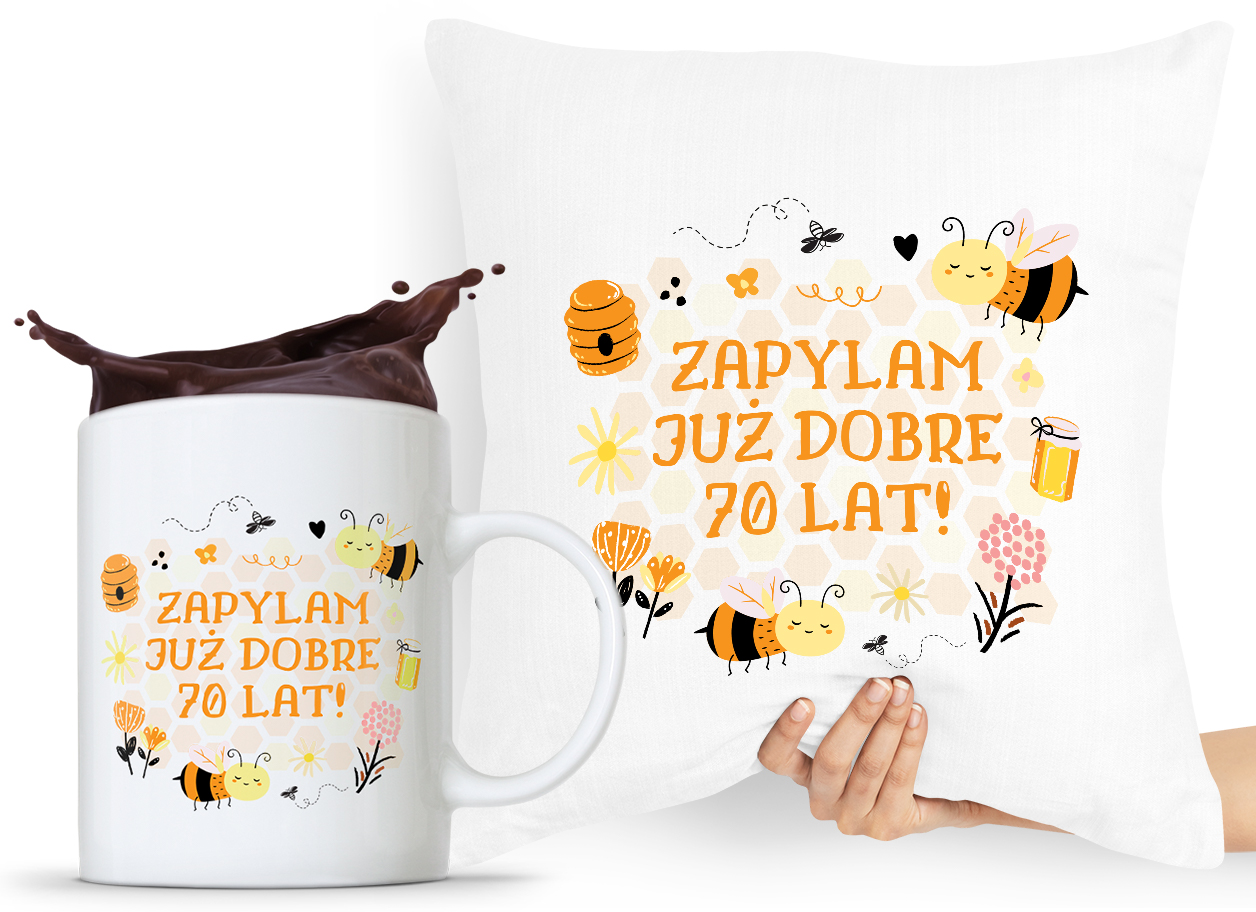 Zestaw Poduszka + Kubek Na Urodziny 70 70Te 70-Te Z Nadrukiem Ze Zdjęciem
