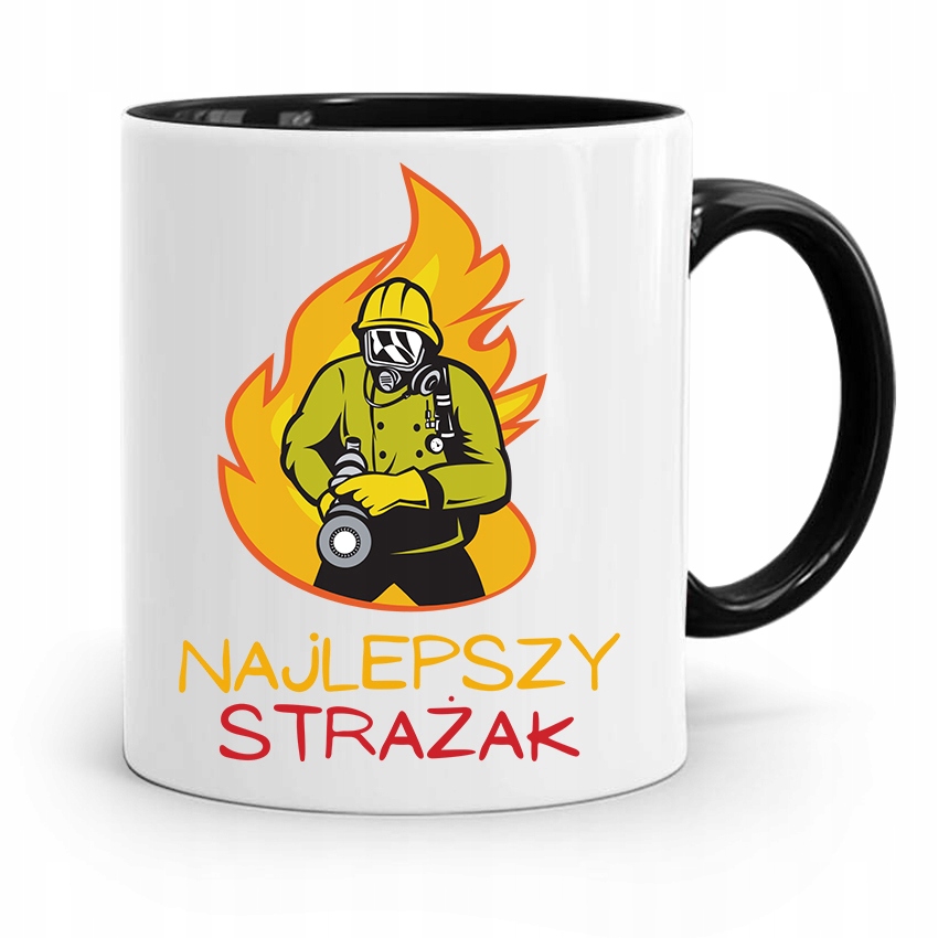 Kubek Czarny Dla Strażaka Najlepszy Strażak Z Nadrukiem Ze Zdjęciem