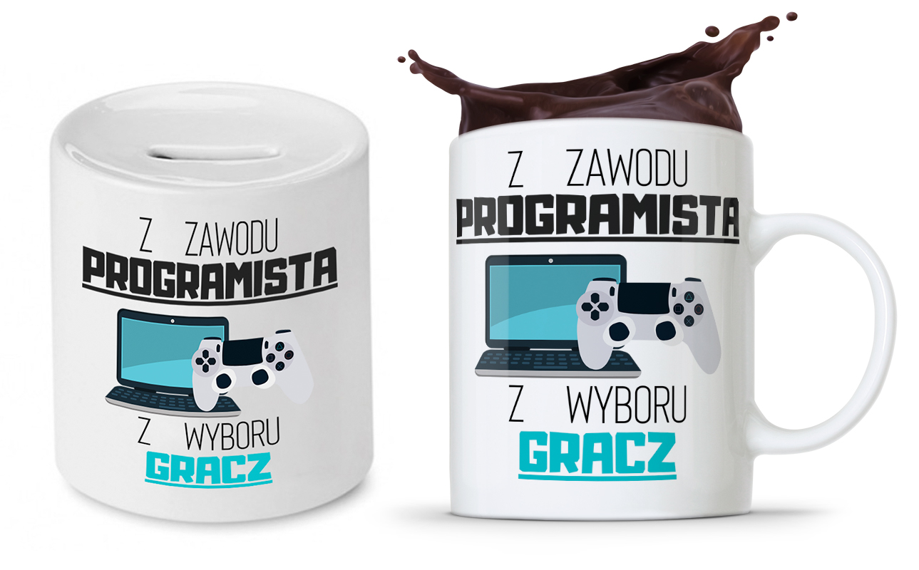 Zestaw Dla Informatyka Prezent Kubek + Skarbonka Z Nadrukiem Ze Zdjęciem