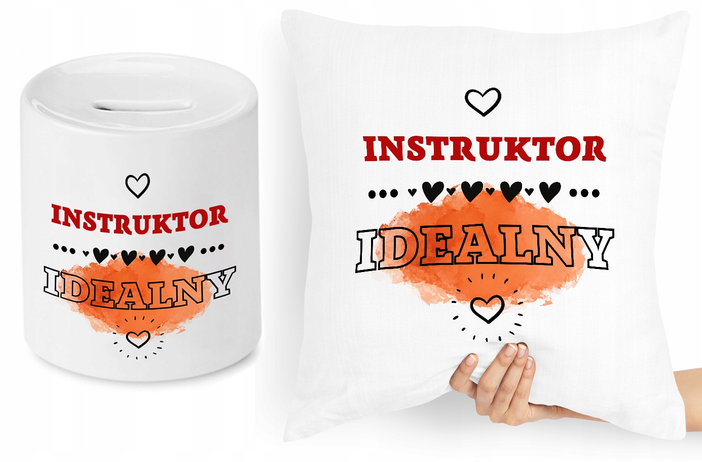 Dla Instruktora Zestaw Poduszka + Skarbonka Z Nadrukiem Ze Zdjęciem