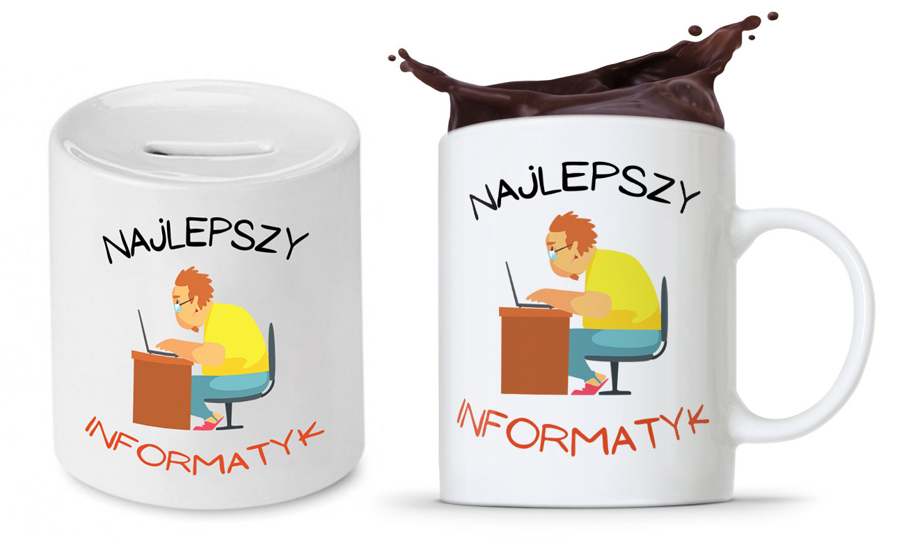 Zestaw Dla Informatyka Prezent Kubek + Skarbonka Z Nadrukiem Ze Zdjęciem