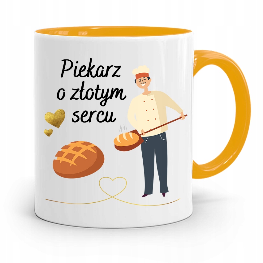 Kubek Żółty Dla Piekarza Piekarz O Złotym Sercu Z Nadrukiem Ze Zdjęciem