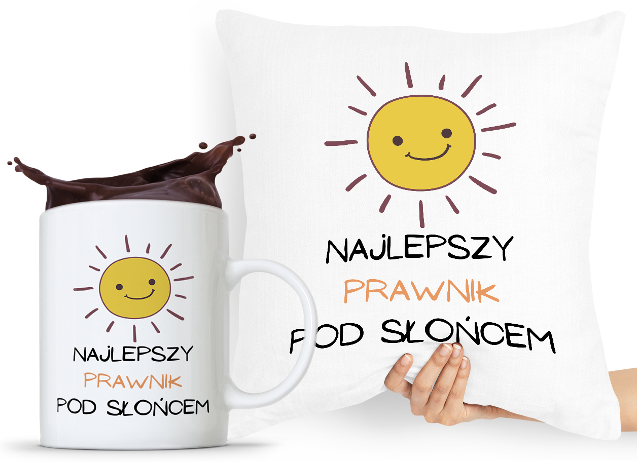 Zestaw Poduszka + Kubek Prezent Dla Prawnika Z Nadrukiem Ze Zdjęciem