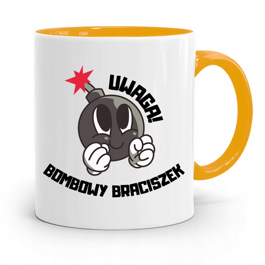 Kubek Żółty Prezent Dla Brata Bombowy Braciszek Z Nadrukiem Ze Zdjęciem