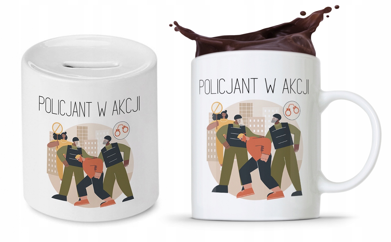 Zestaw Dla Policjanta Prezent Kubek + Skarbonka Z Nadrukiem Ze Zdjęciem