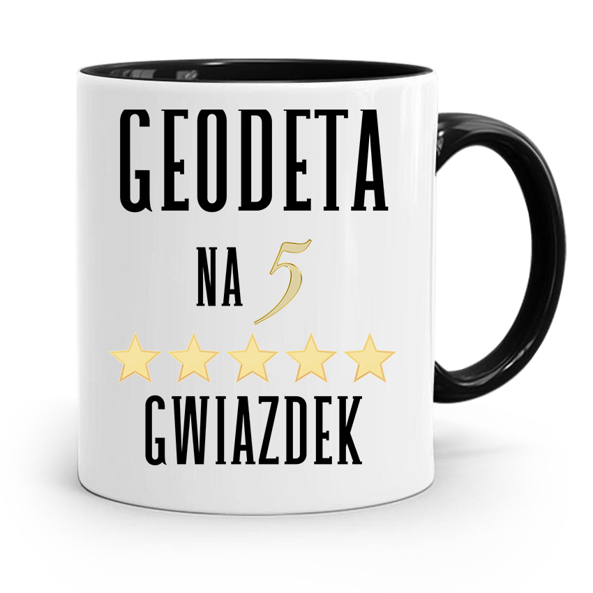 Kubek Czarny Dla Geodety Na Pięć Gwiazdek Prezent Z Nadrukiem Ze Zdjęciem