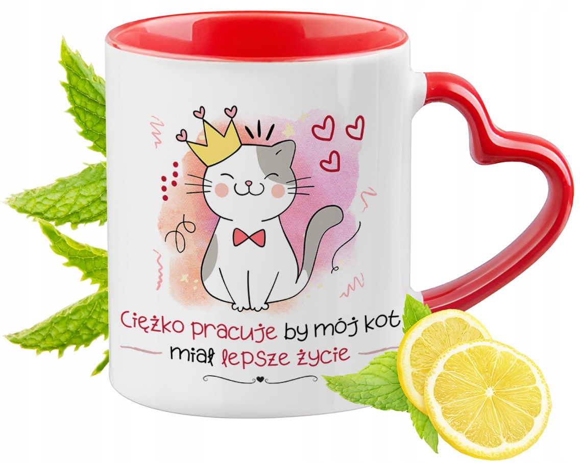 Kot Kotki Kubek Czerwony Z Uszkiem W Kształcie Serca Na Prezent