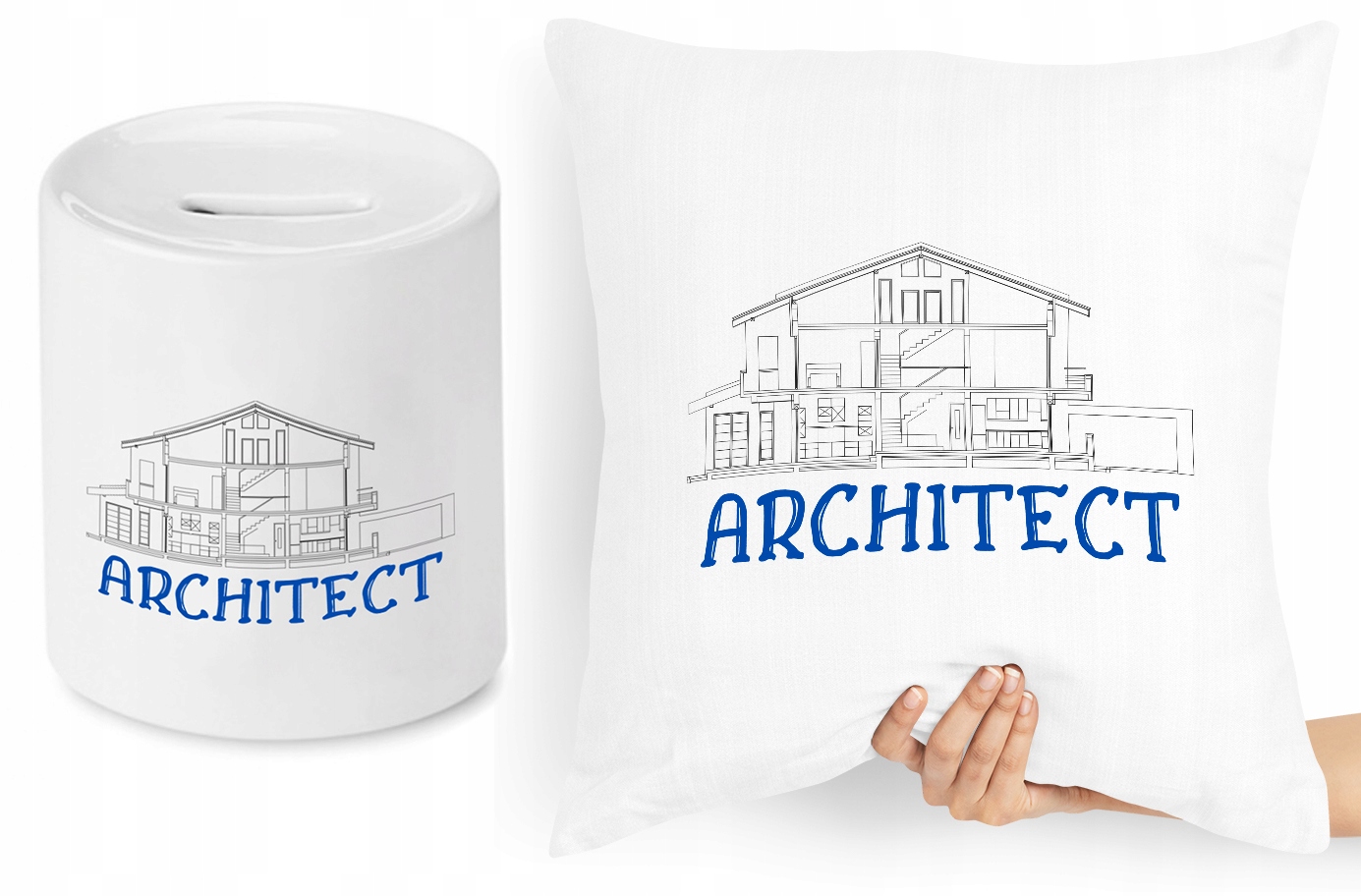 Dla Architekta Zestaw Poduszka + Skarbonka Prezent Z Nadrukiem Ze Zdjęciem