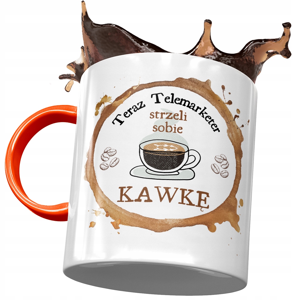 Kubek Pomarańczowy Dla Telemarketera Na Prezent Z Nadrukiem Ze Zdjęciem