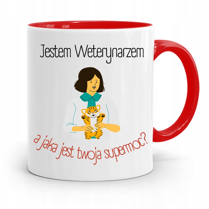 Kubek Czerwony Weterynarza Jestem Weterynarzem Z Nadrukiem Ze Zdjęciem