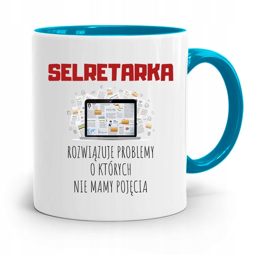 Kubek Błękitny Prezent Dla Sekretarki Sekretarka Z Nadrukiem Ze Zdjęciem