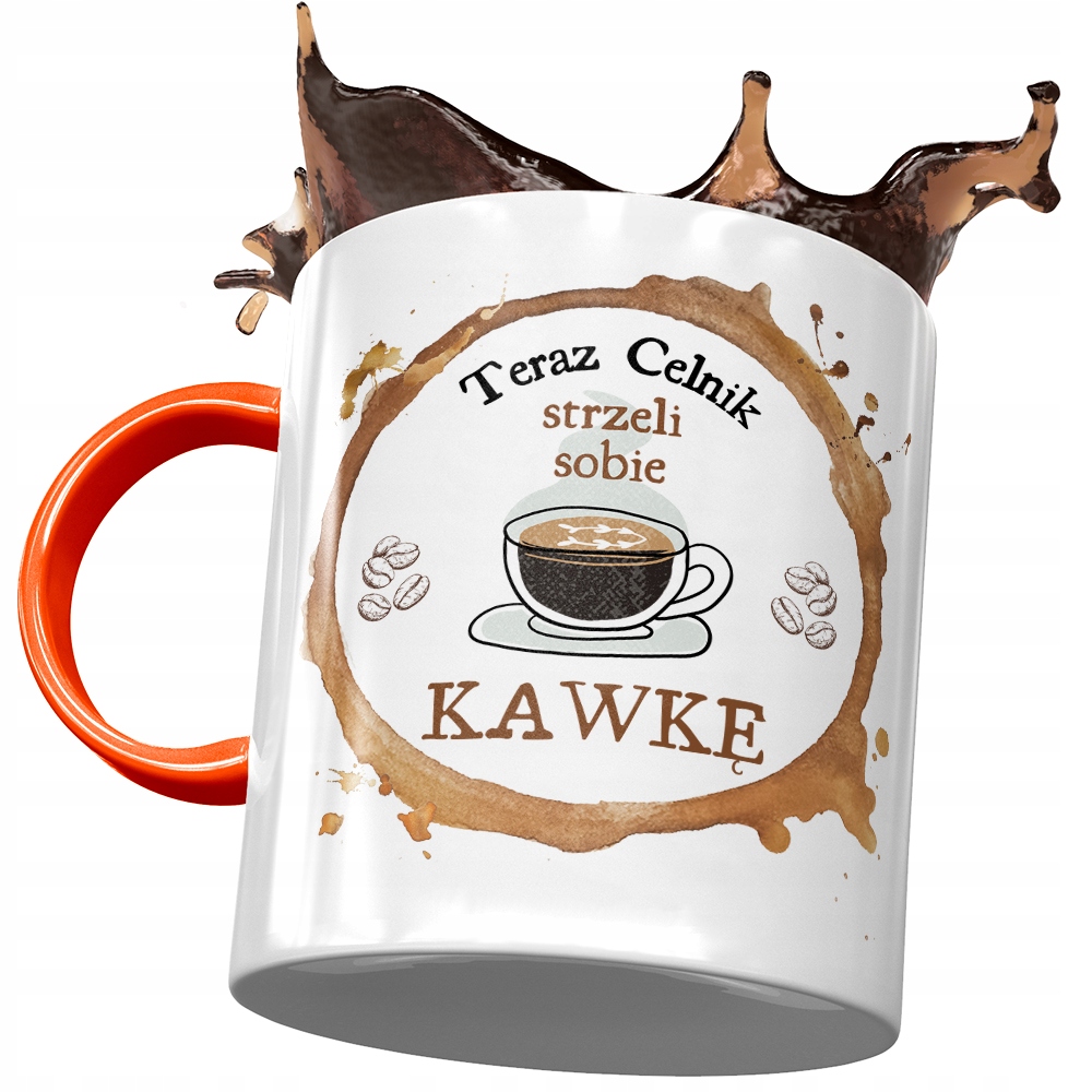 Kubek Pomarańczowy Dla Celnika Strzeli Kawkę Z Nadrukiem Ze Zdjęciem