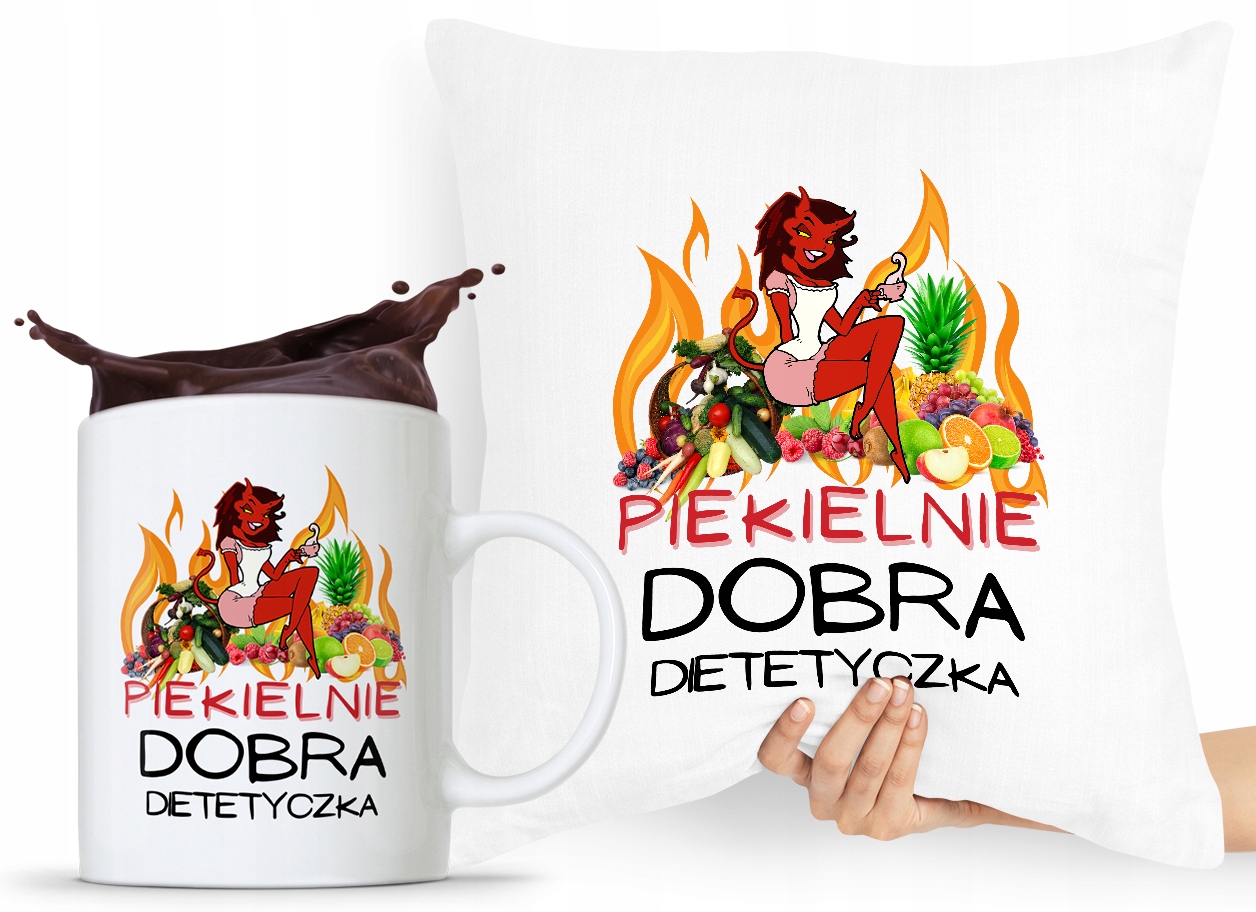 Zestaw Poduszka + Kubek Dla Dietetyka Dietetyczki Z Nadrukiem Ze Zdjęciem