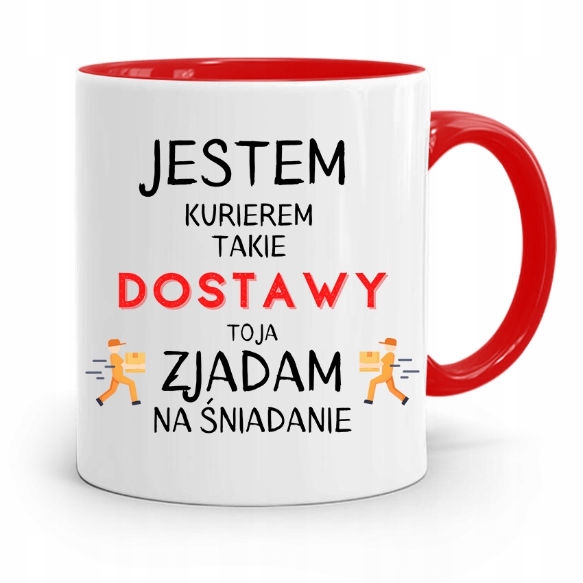 Kubek Czerwony Dla Kuriera Zjadam Na Śniadanie Z Nadrukiem Ze Zdjęciem