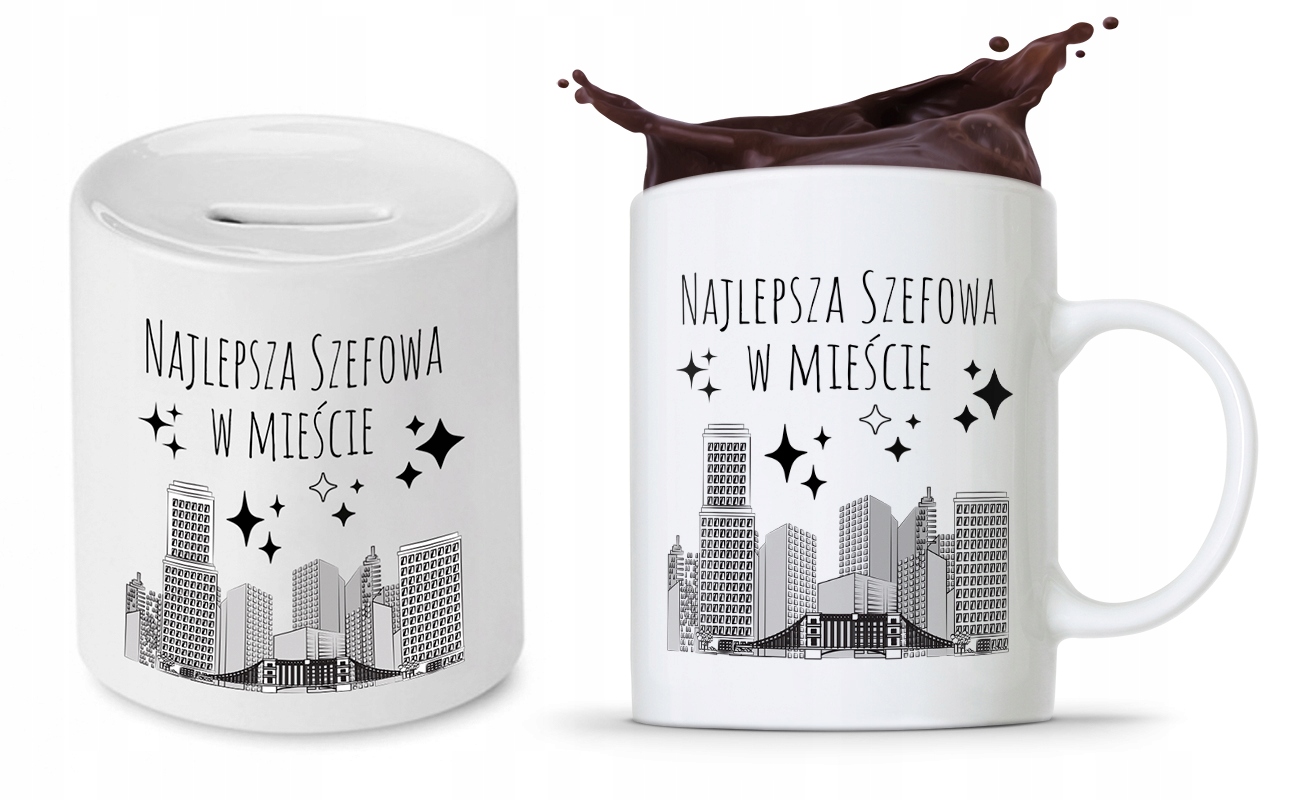 Dla Szefa Szefowej Zestaw Kubek + Skarbonka Z Nadrukiem Ze Zdjęciem