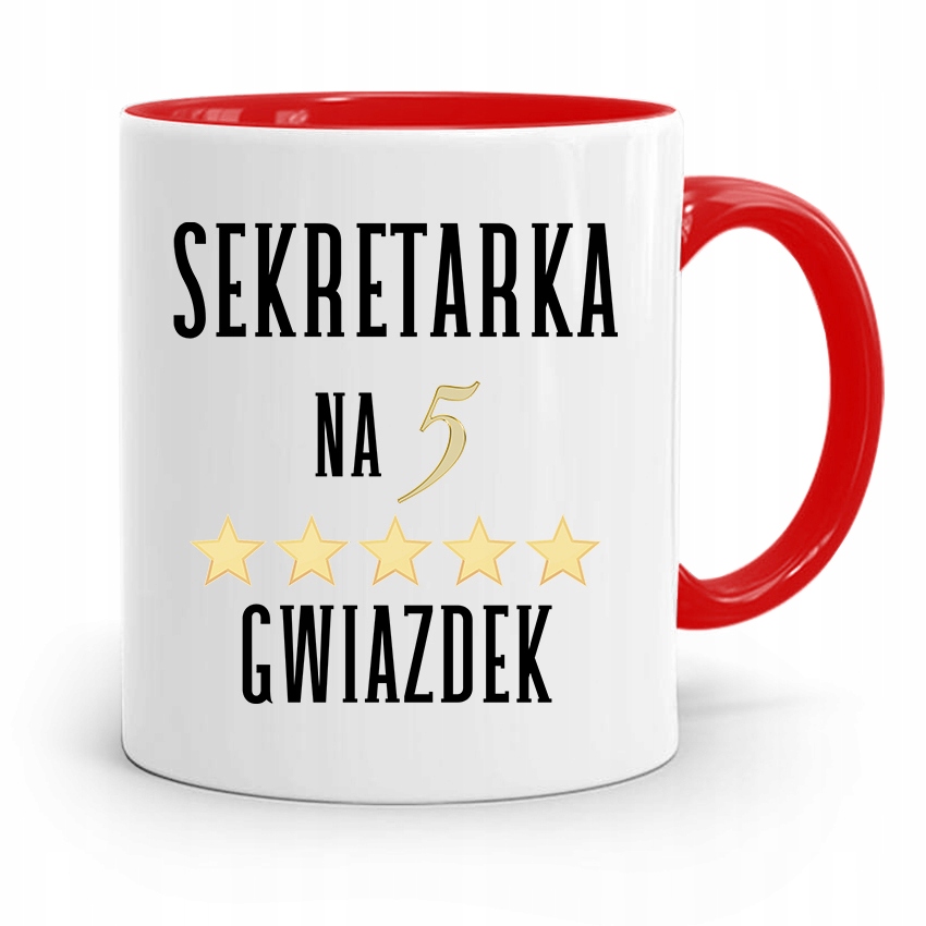 Kubek Czerwony Dla Sekretarki Na 5 Gwiazdek Z Nadrukiem Ze Zdjęciem