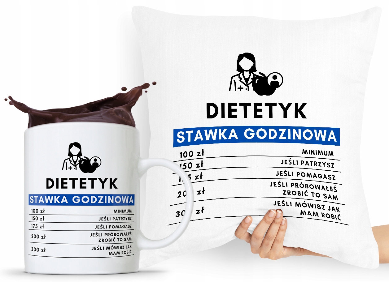 Zestaw Poduszka + Kubek Dla Dietetyka Dietetyczki Z Nadrukiem Ze Zdjęciem