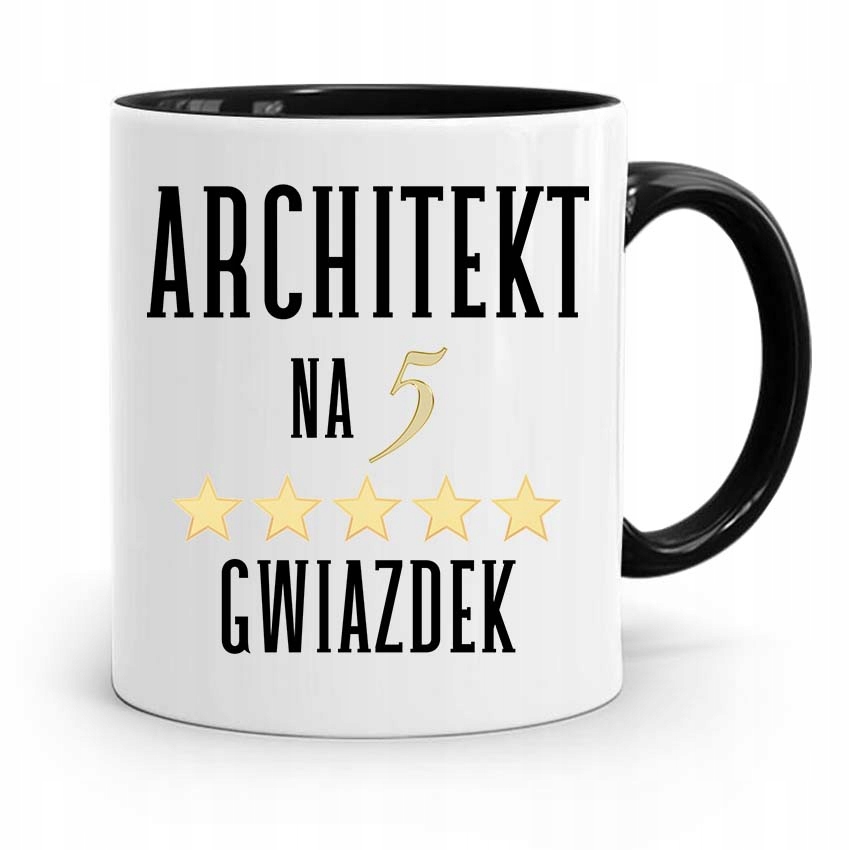 Kubek Czarny Dla Architekta Na Pięć Gwiazdek Z Nadrukiem Ze Zdjęciem