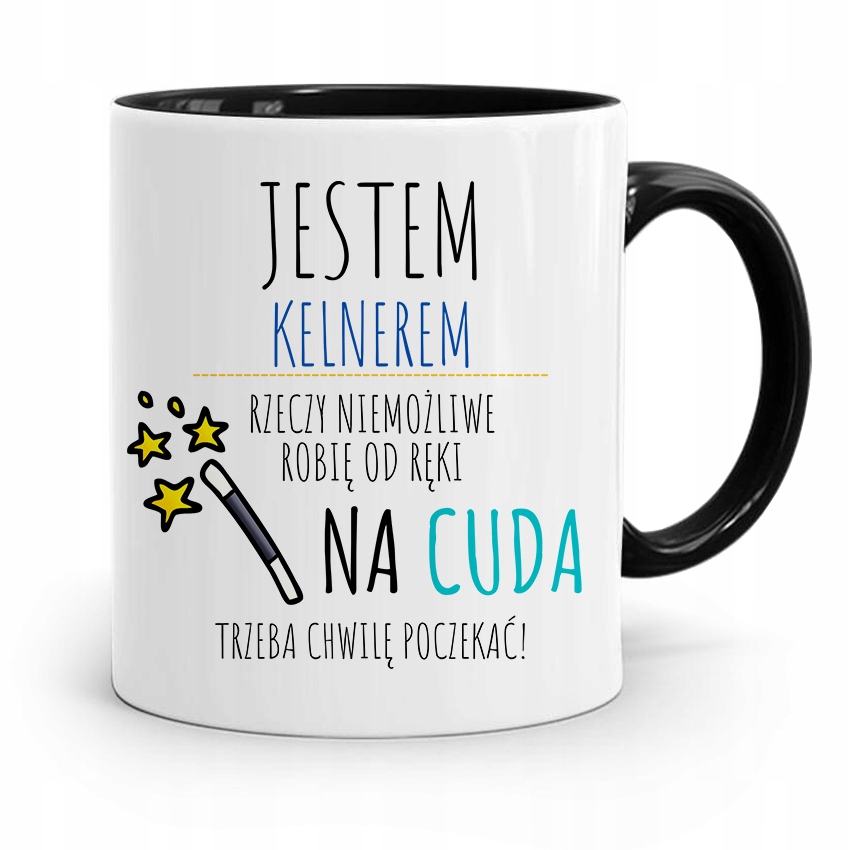 Dla Kelnera Kubek Czarny Na Cuda Trzeba Poczekać Z Nadrukiem Ze Zdjęciem