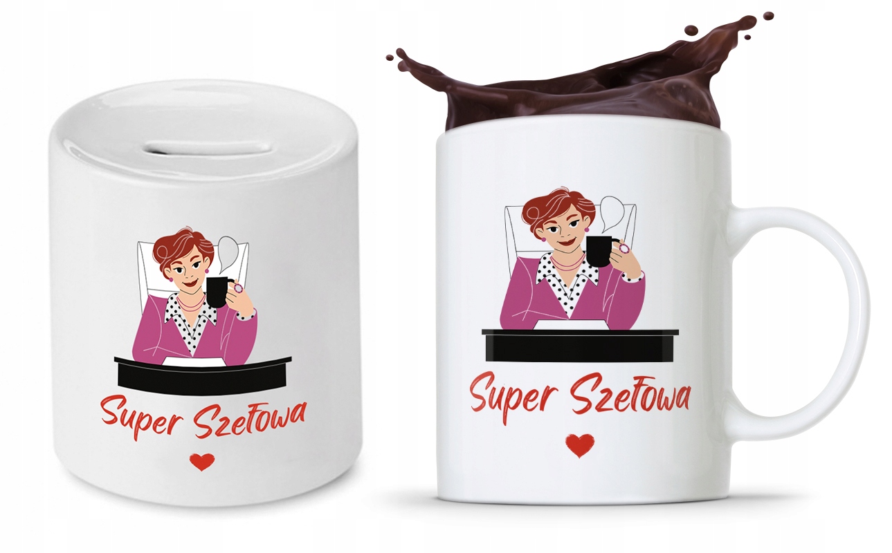 Dla Szefa Szefowej Zestaw Kubek + Skarbonka Z Nadrukiem Ze Zdjęciem