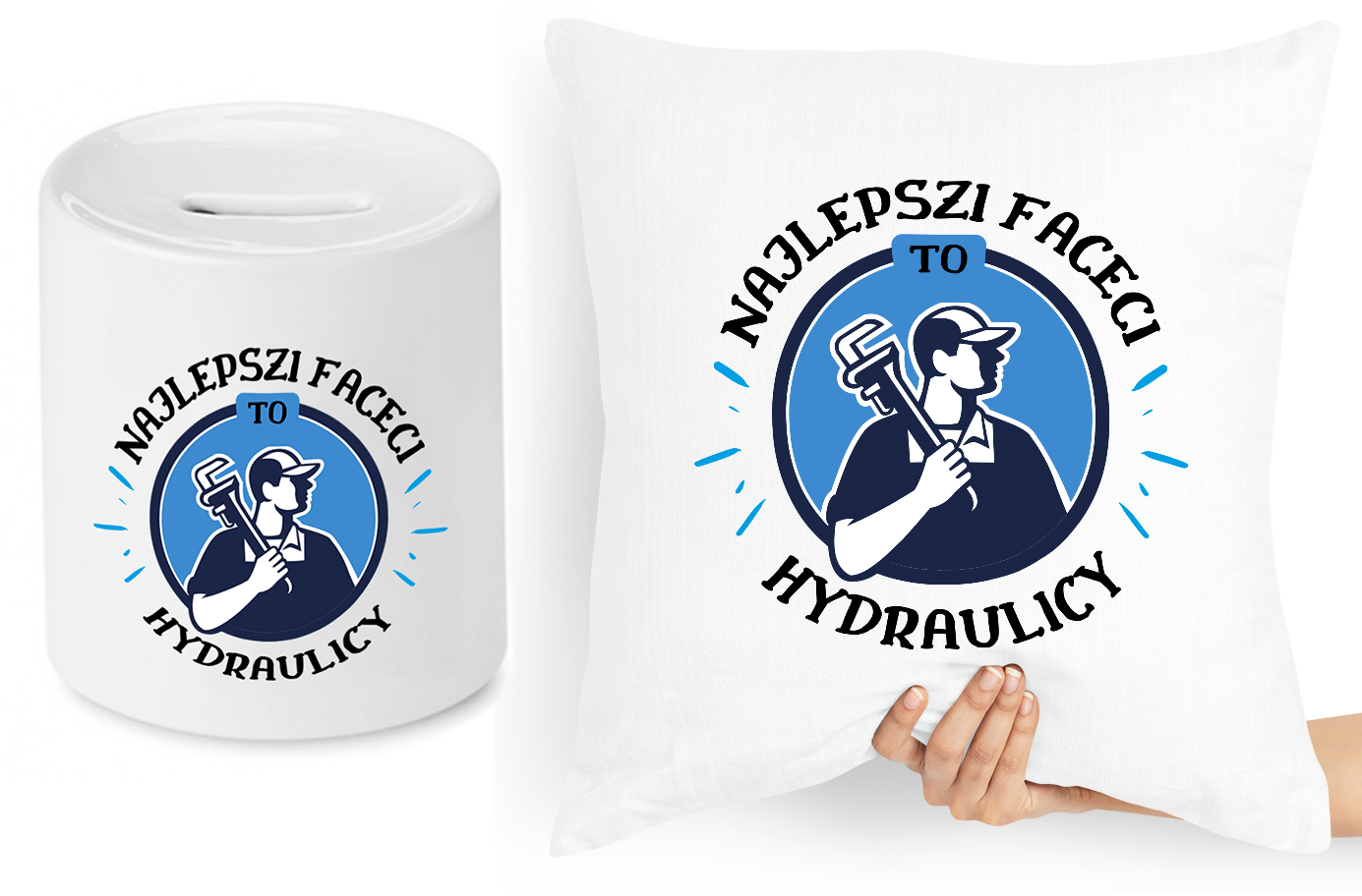 Dla Hydraulika Zestaw Poduszka + Skarbonka Z Nadrukiem Ze Zdjęciem