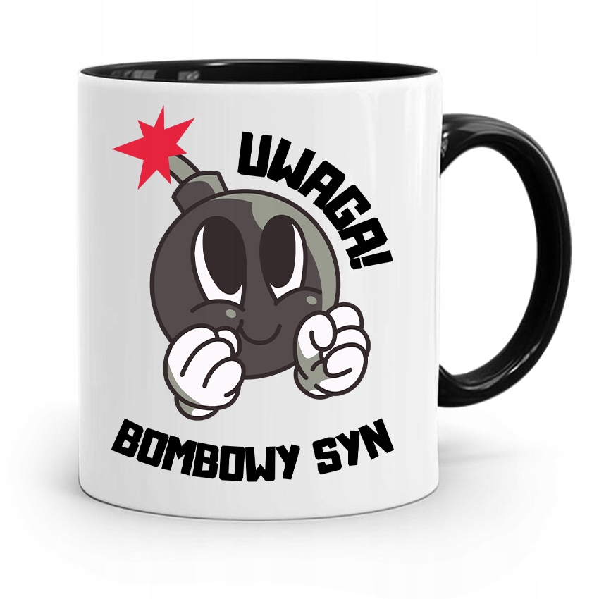 Kubek Czarny Prezent Dla Syna Uwaga Bombowy Syn Z Nadrukiem Ze Zdjęciem