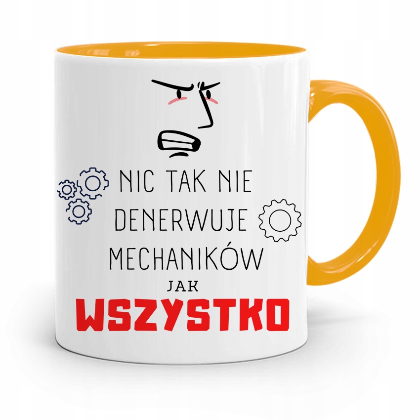 Kubek Żółty Dla Mechanika Wszystko Denerwuje Z Nadrukiem Ze Zdjęciem