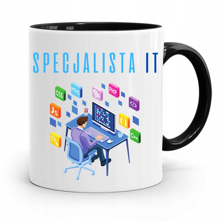 Kubek Czarny Informatyka Programisty Specjalista Z Nadrukiem Ze Zdjęciem