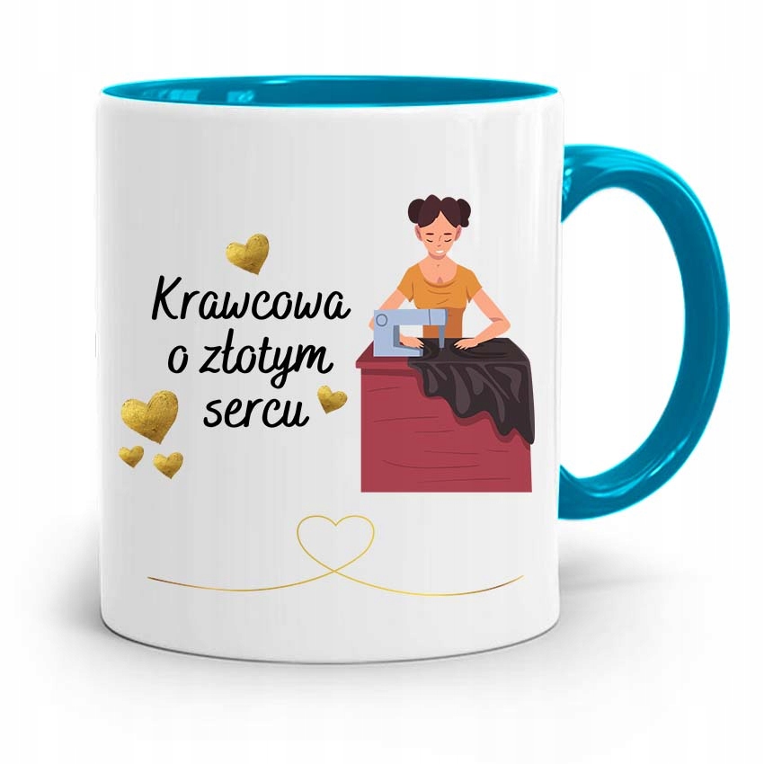 Kubek Błękitny Krawcowej Krawca O Złotym Sercu Z Nadrukiem Ze Zdjęciem