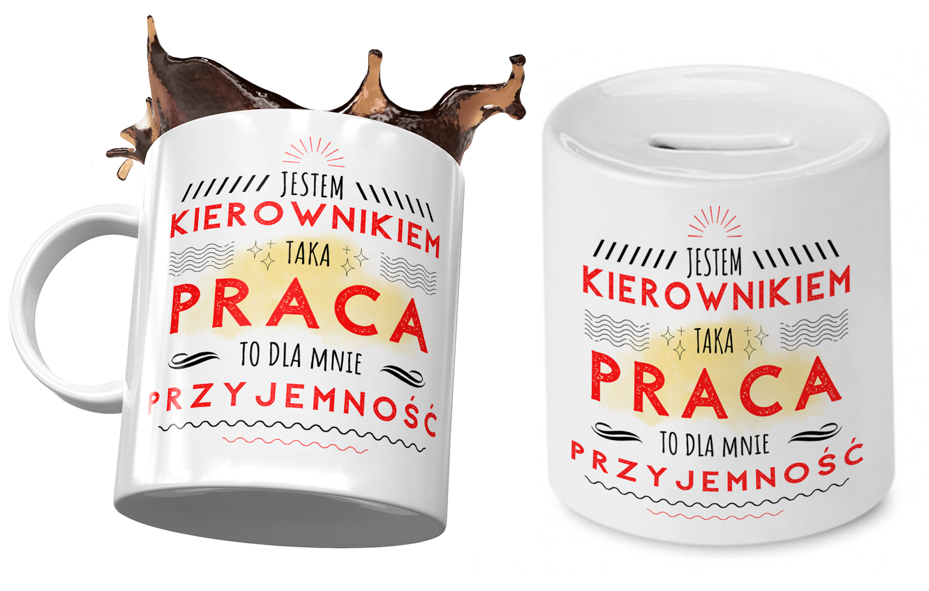 Dla Kierownika Zestaw Kubek + Skarbonka Na Prezent Z Nadrukiem Ze Zdjęciem