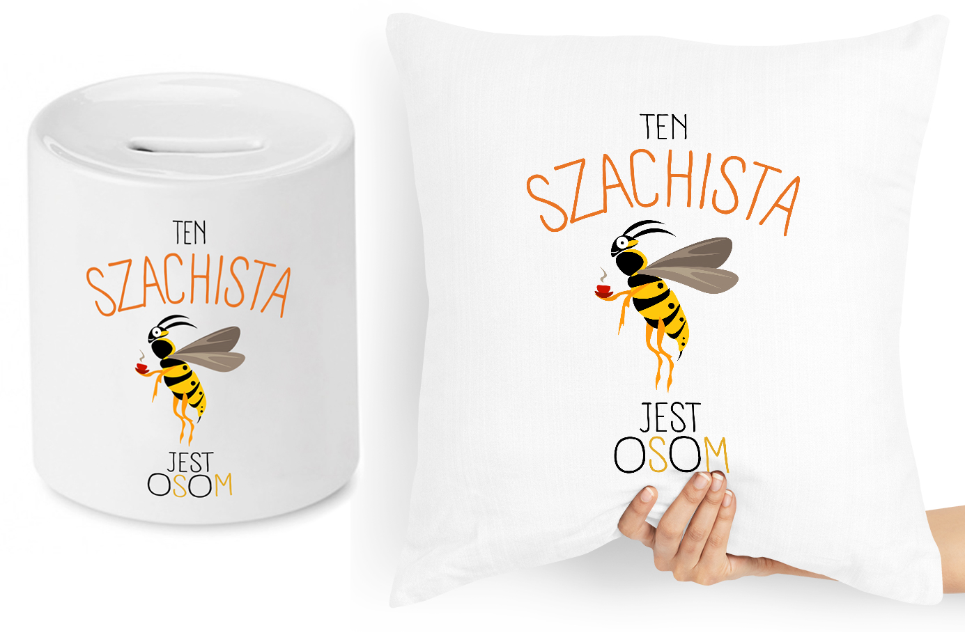 Dla Szachisty Zestaw Poduszka + Skarbonka Z Nadrukiem Ze Zdjęciem